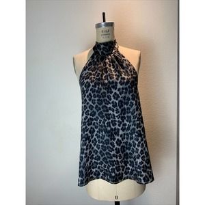 alice and olivia, silk animal print halter blouse, small